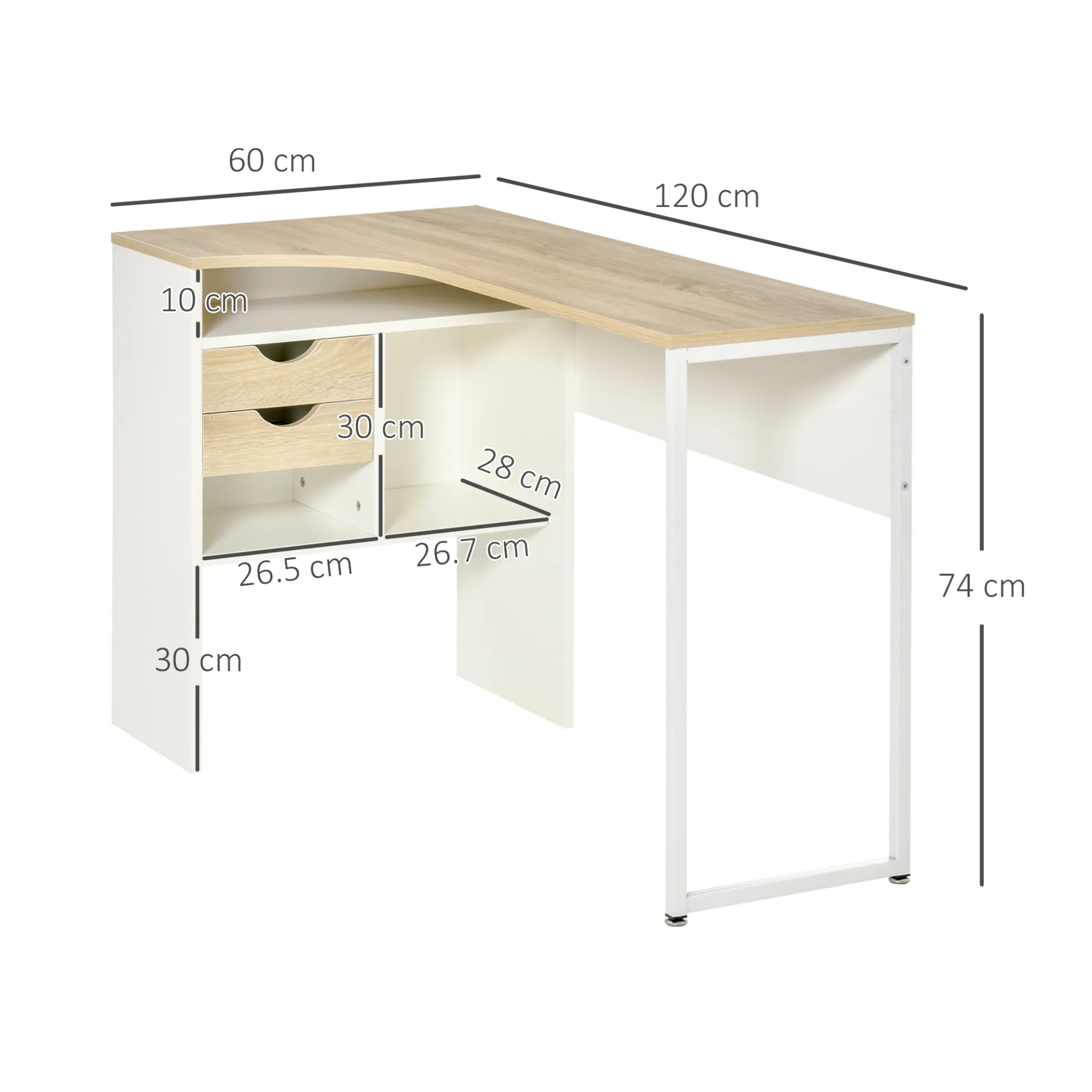 HOMCOM L-Shaped Corner Computer Desk with Storage, Drawers & Smooth Slide – Light Brown
