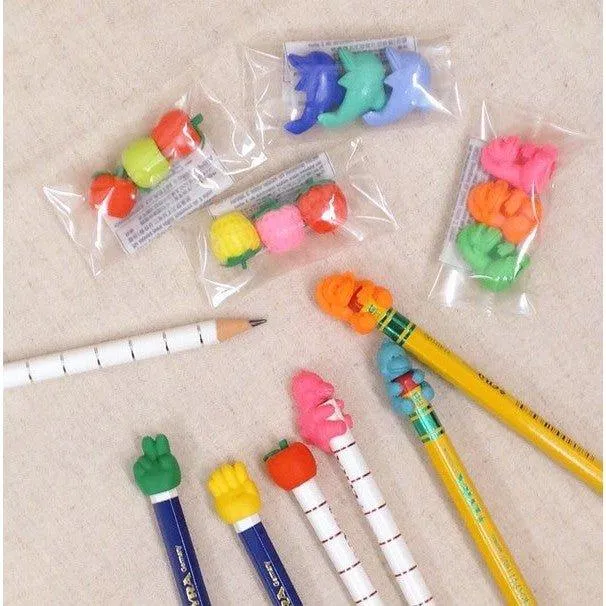 IWAKO ER-951090 Pencil Case Modeling Dinosaur Orangutan Apple Strawberry Guessing Dolphin Eraser 3pcs