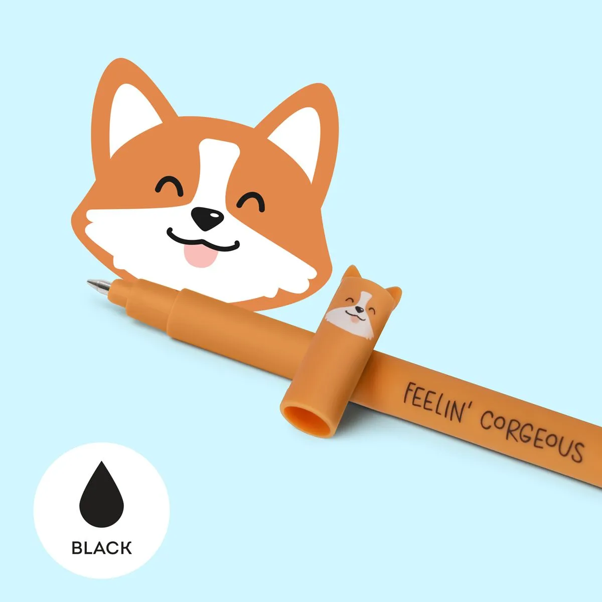 Legami Black Erasable Gel Pen - Corgi
