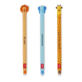 Legami Savannah Erasable Gel Pen Set - Elephant, Giraffe & Lion