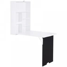 MDF Folding Wall-Mounted Drop-Leaf Table with Chalkboard Shelf - White