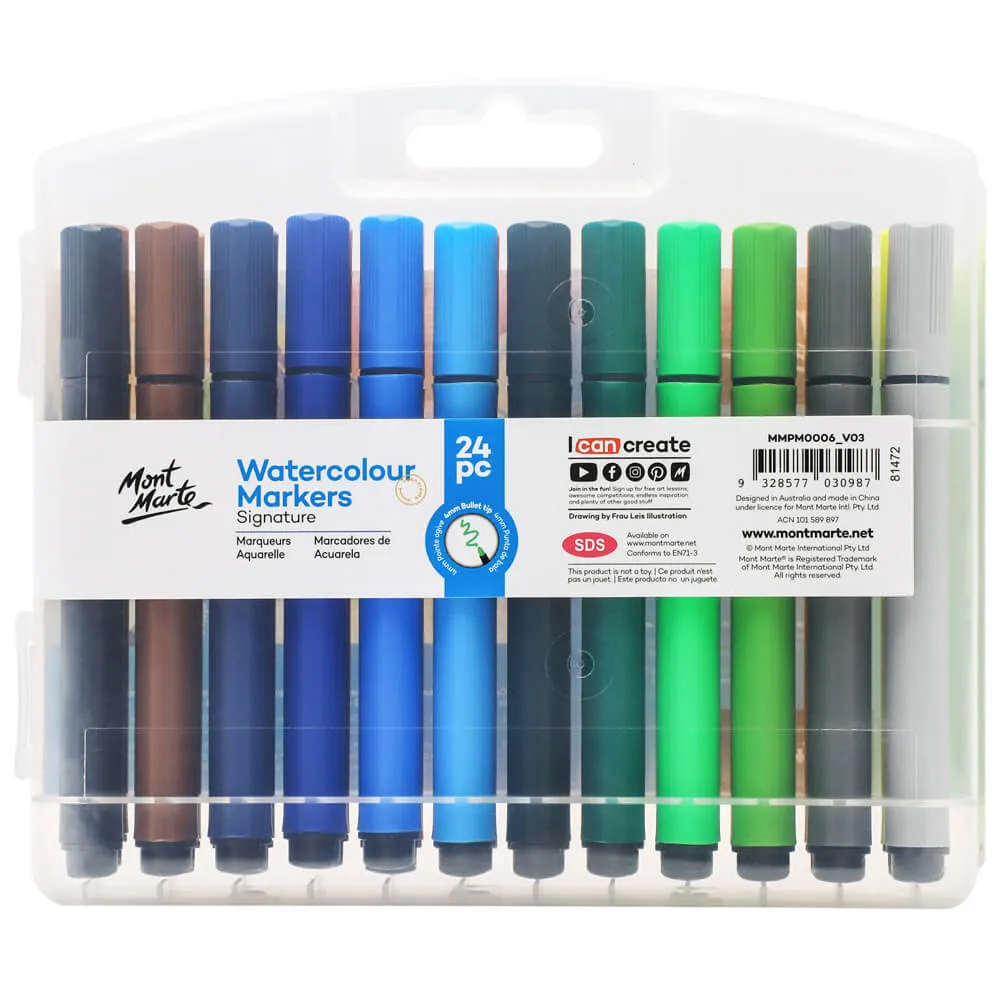 Mont Marte Watercolour Markers 24pc Tri Grip in Case