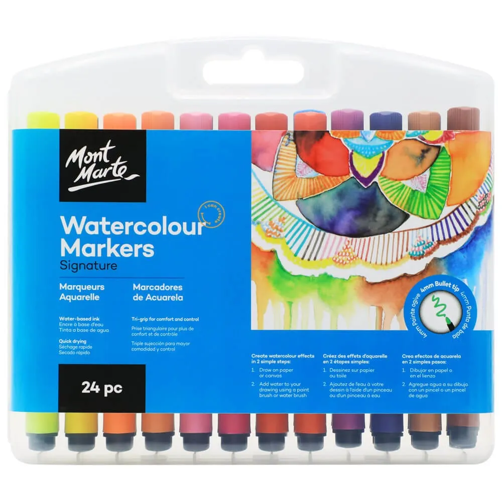 Mont Marte Watercolour Markers 24pc Tri Grip in Case