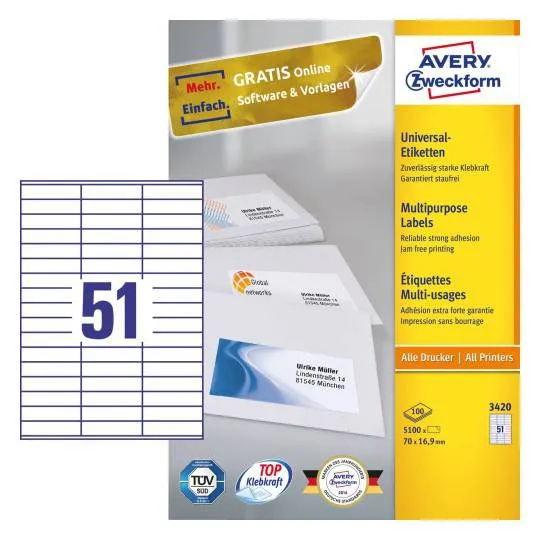 Multipurpose General Use Labels with Ultra Grip 70 x 16.9 mm A4