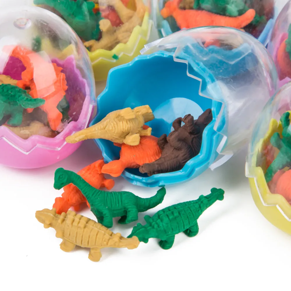 PROLOSO 24 Pcs Dinosaur Erasers Mini Eggs Animal Pencil Erasers Toys for Kids