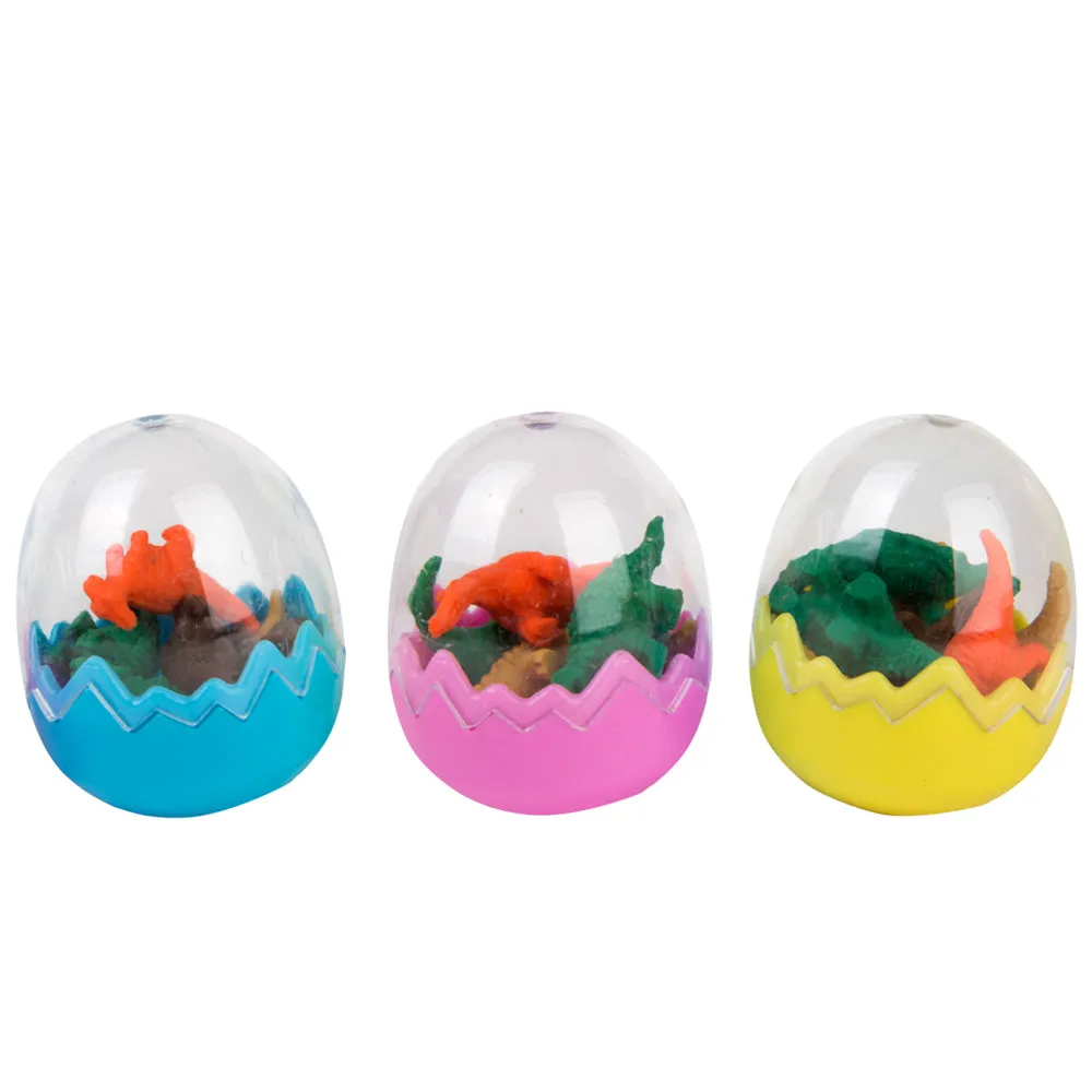 PROLOSO 24 Pcs Dinosaur Erasers Mini Eggs Animal Pencil Erasers Toys for Kids