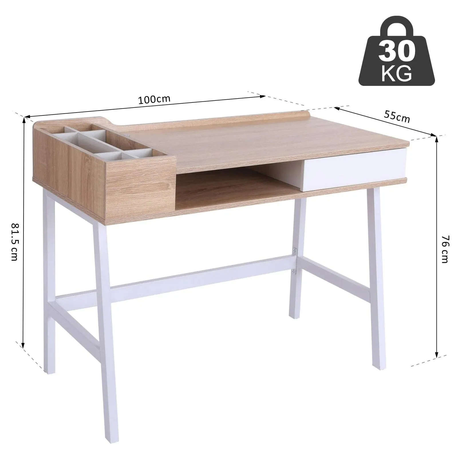 ProperAV Extra MDF Computer Desk - Oak/White