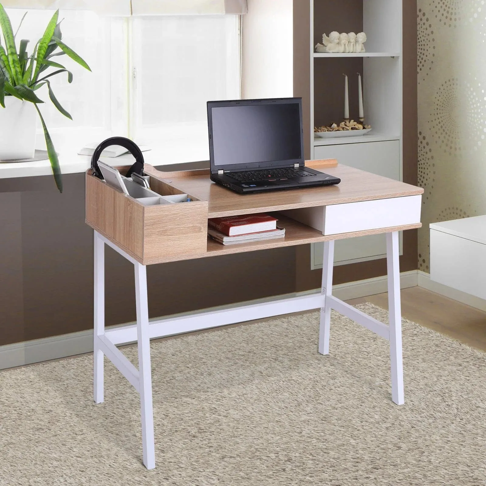 ProperAV Extra MDF Computer Desk - Oak/White