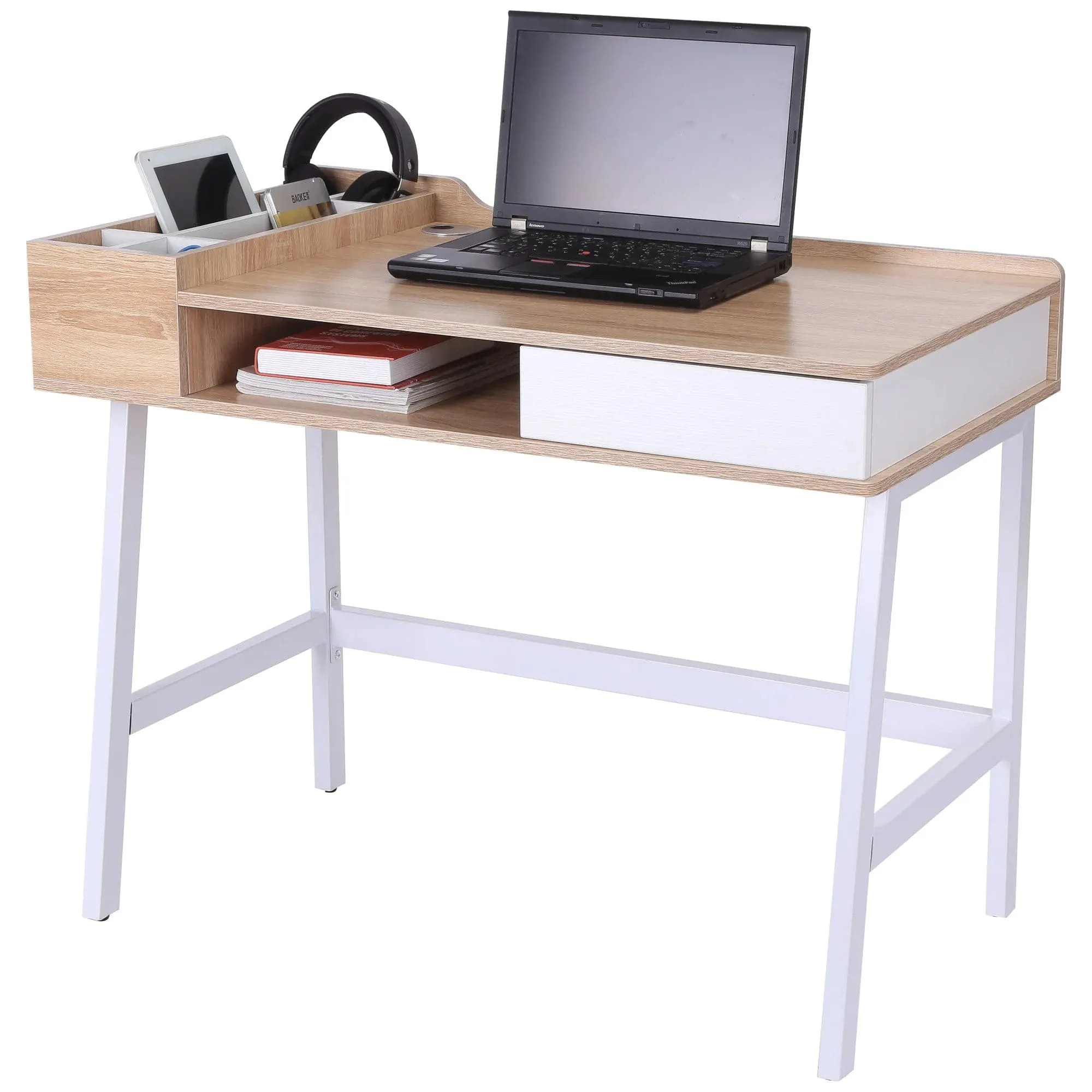ProperAV Extra MDF Computer Desk - Oak/White