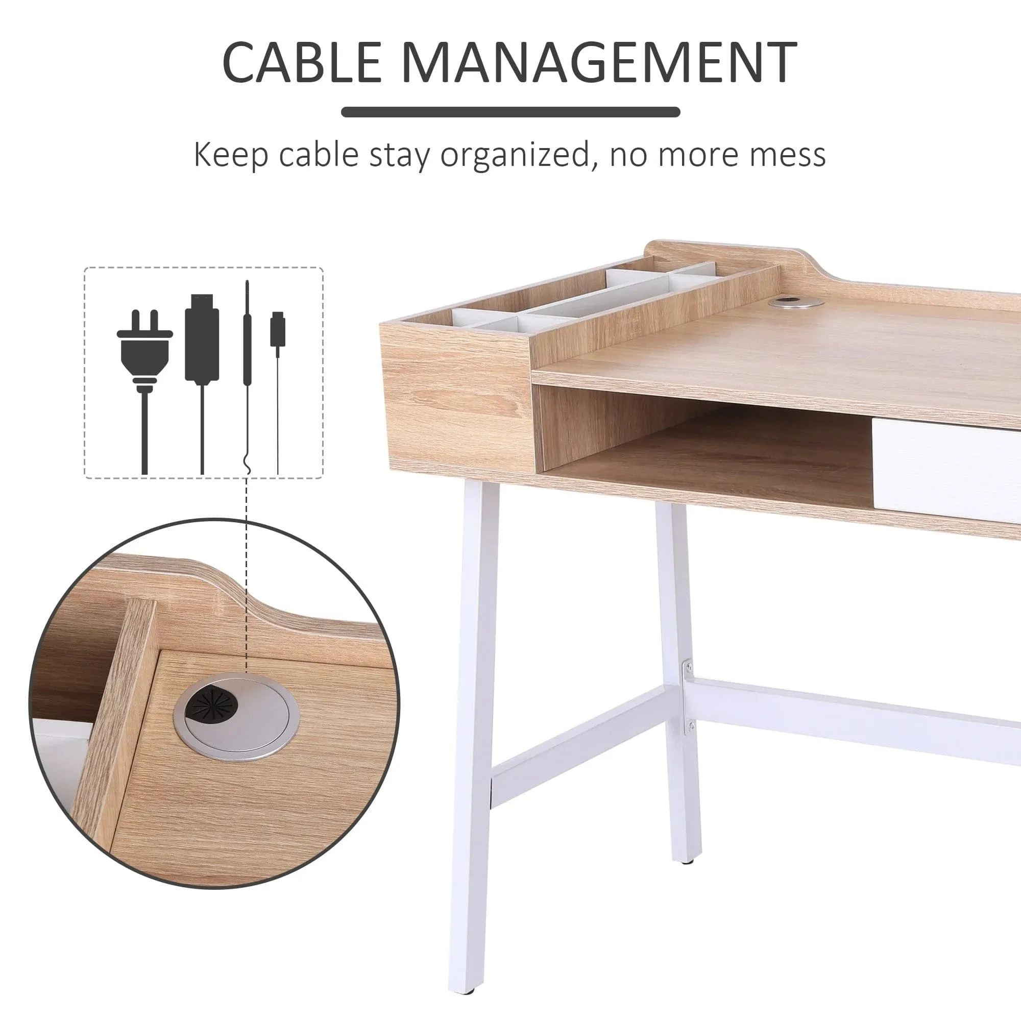 ProperAV Extra MDF Computer Desk - Oak/White