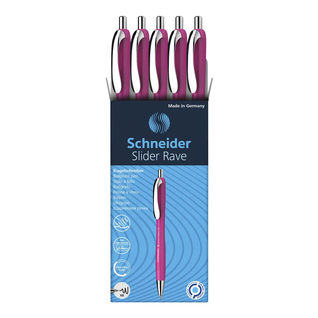 Rave Retractable Ballpoint Pen XB, Special Limited Edition, Blue Ink, Box of 5 units