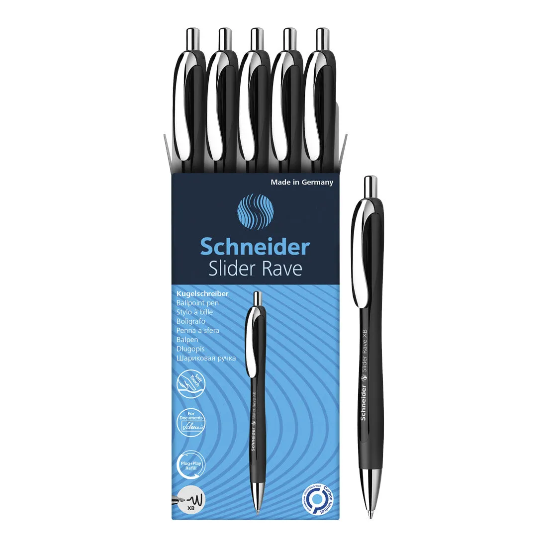 Rave Retractable Ballpoint Pen XB, Special Limited Edition, Blue Ink, Box of 5 units