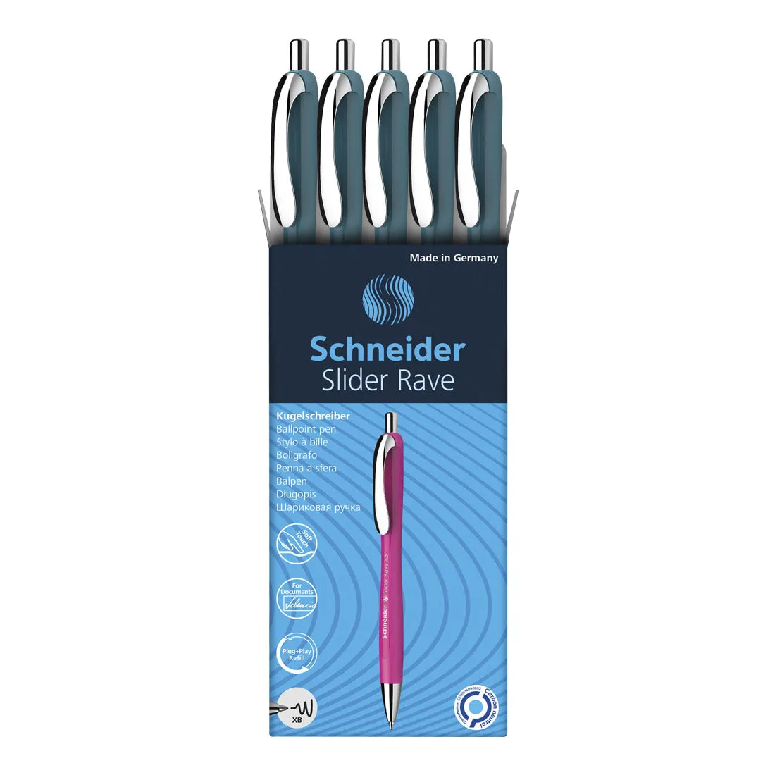 Rave Retractable Ballpoint Pen XB, Special Limited Edition, Blue Ink, Box of 5 units