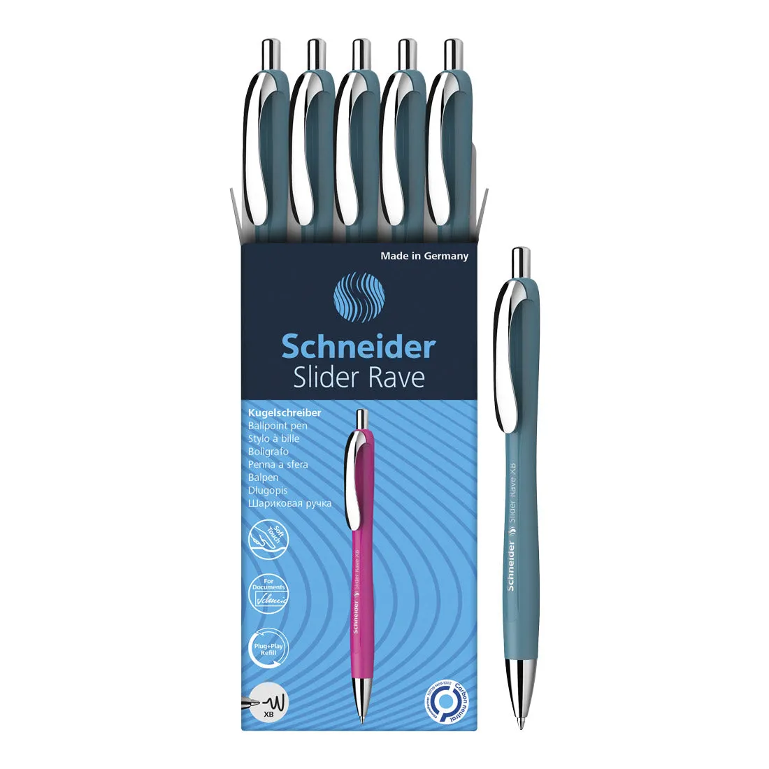 Rave Retractable Ballpoint Pen XB, Special Limited Edition, Blue Ink, Box of 5 units
