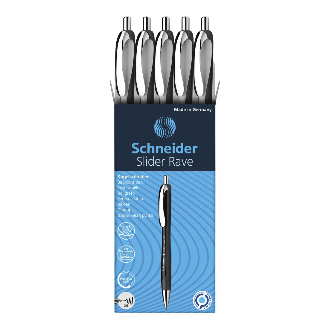 Rave Retractable Ballpoint Pen XB, Special Limited Edition, Blue Ink, Box of 5 units