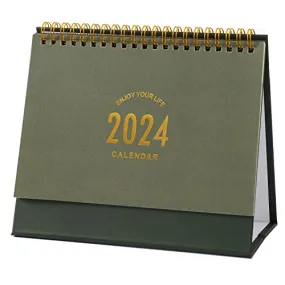 Small Desk Calendar 2023-2024, Standing Flip Desktop Calendar from Sep 2023 to December 2024 - Metal Ring Twin-Wire Binding Monthly Desktop Calendar for Home Office School (Green)