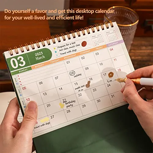 Small Desk Calendar 2023-2024, Standing Flip Desktop Calendar from Sep 2023 to December 2024 - Metal Ring Twin-Wire Binding Monthly Desktop Calendar for Home Office School (Green)