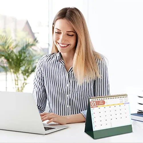 Small Desk Calendar 2023-2024, Standing Flip Desktop Calendar from Sep 2023 to December 2024 - Metal Ring Twin-Wire Binding Monthly Desktop Calendar for Home Office School (Green)