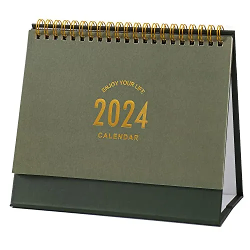 Small Desk Calendar 2023-2024, Standing Flip Desktop Calendar from Sep 2023 to December 2024 - Metal Ring Twin-Wire Binding Monthly Desktop Calendar for Home Office School (Green)