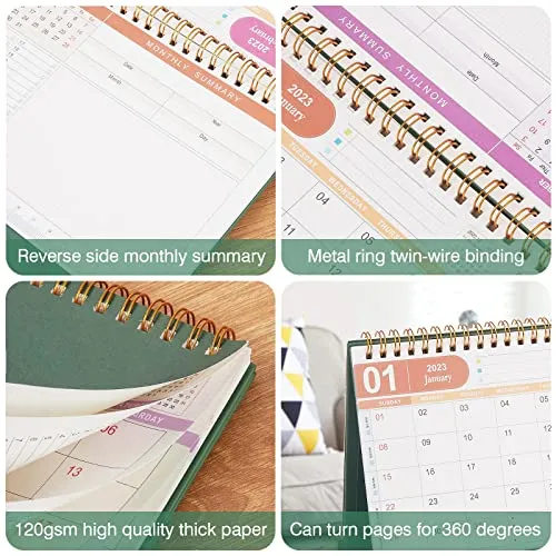 Small Desk Calendar 2023-2024, Standing Flip Desktop Calendar from Sep 2023 to December 2024 - Metal Ring Twin-Wire Binding Monthly Desktop Calendar for Home Office School (Green)