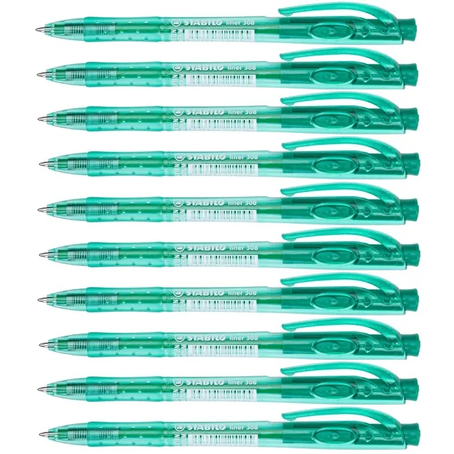 Stabilo 308 Liner Retractable Ballpoint Pen Medium Green Box 10