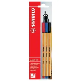 Stabilo 88 Point Fineliner Pen Assorted Pack 3