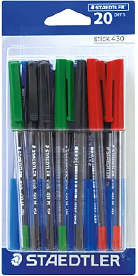 Staedtler Stick 430M Mix Blister of 20pcs (10Blue,6Black,2Red,2Green)