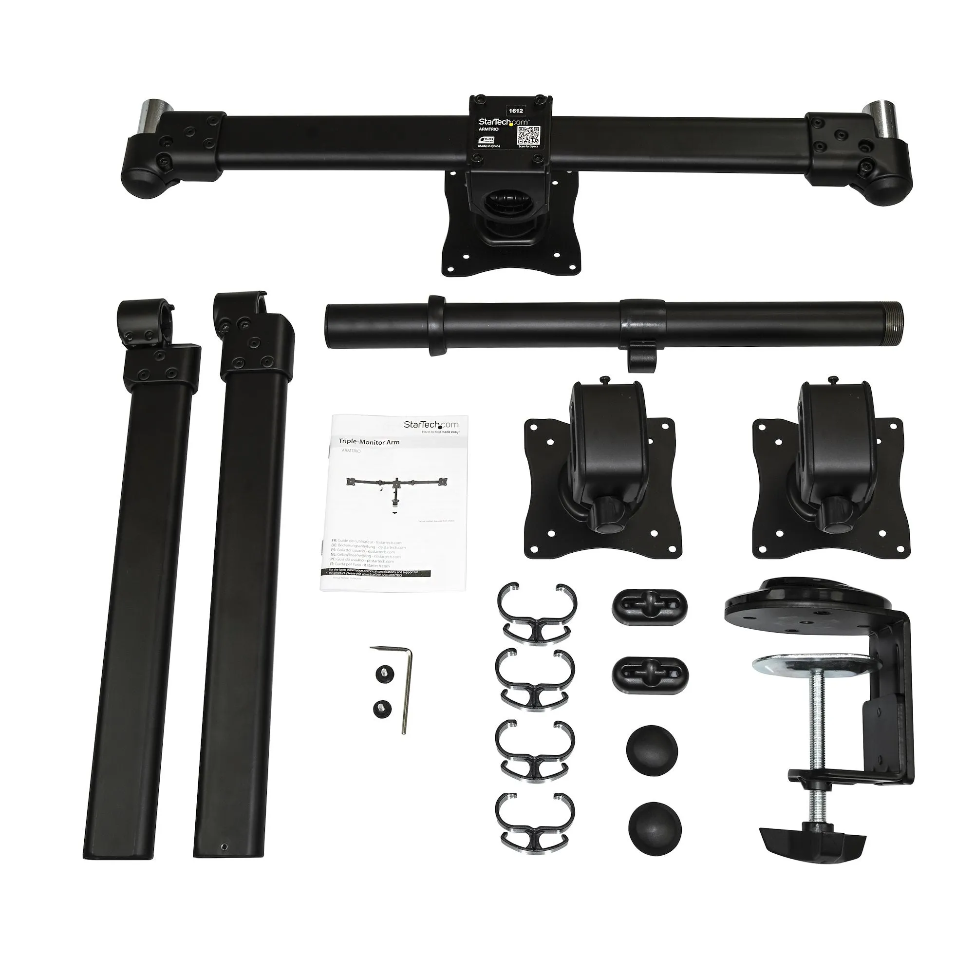Startech.Com Desk Mount Triple Monitor Arm - 3 Vesa 27" Displays - Ergonomic Height Adjustable Articulating Pole Mount -