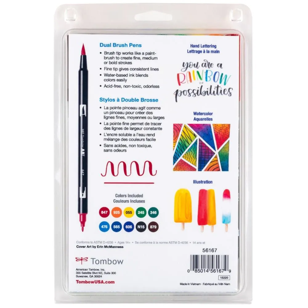 Tombow Dual Brush Pen Set 10pk Primary Colours