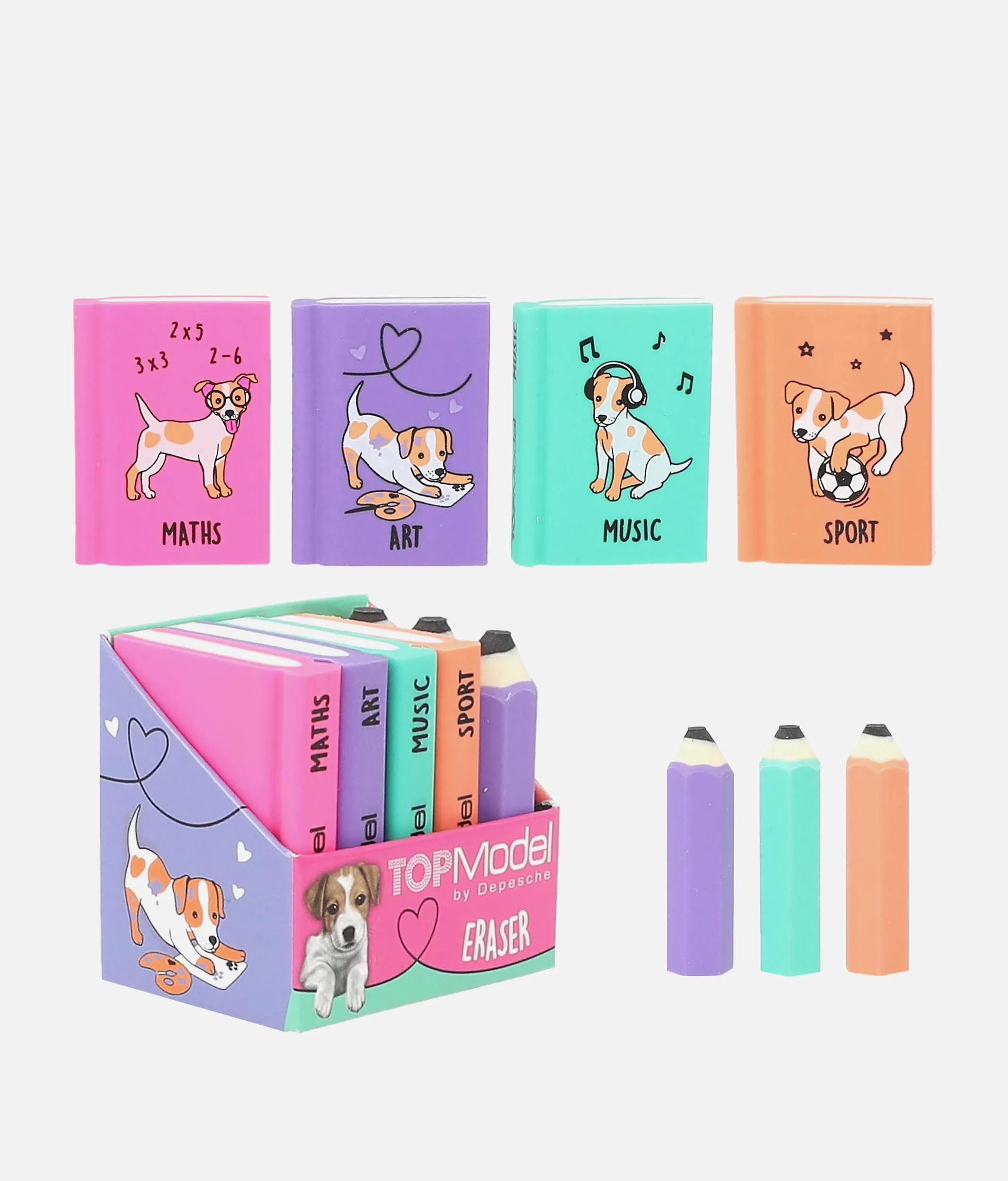 TOPModel Eraser Set, Mini School Books & Pencils - 0012443