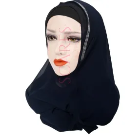 Two Loops Chiffon Instant Hijab - Navy Blue