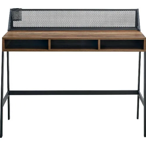 Walker Edison 42" Mesh Black Writing Desk - Dark Walnut