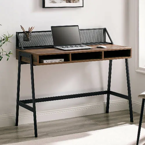 Walker Edison 42" Mesh Black Writing Desk - Dark Walnut