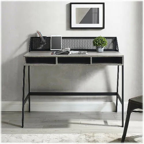 Walker Edison 42" Mesh Black Writing Desk - Slate Grey
